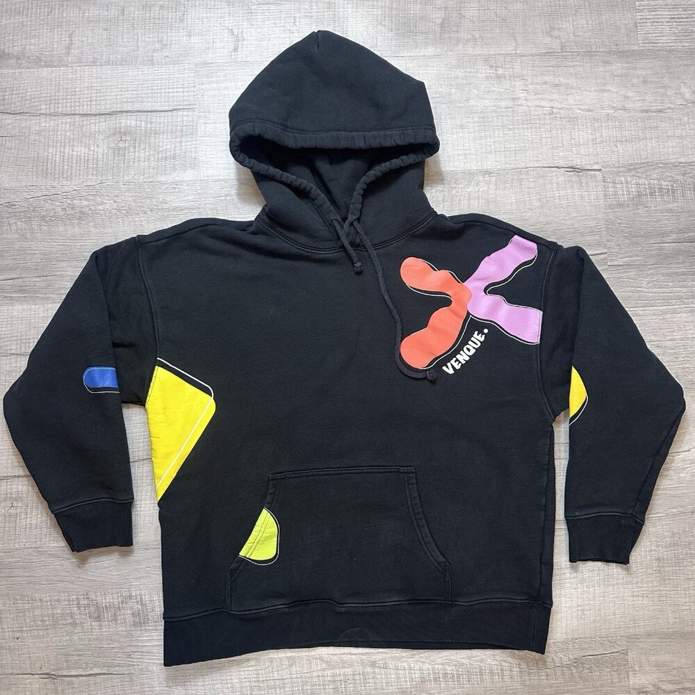 Venque Hoodie Pullover Sweatshirt Heavyweight Black Size Large Streetwear
